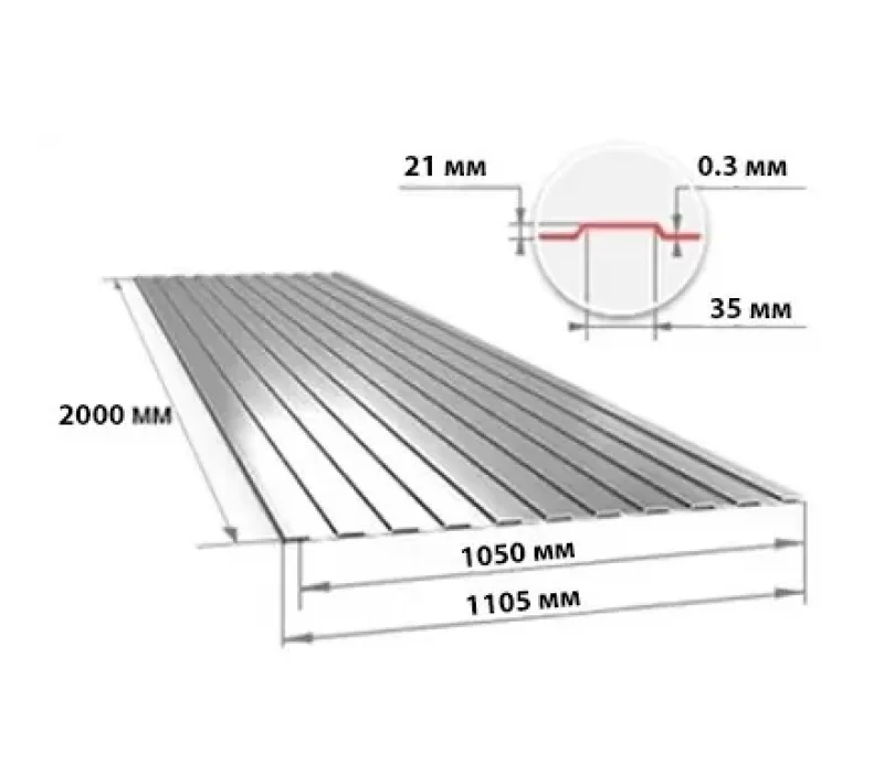Купить Профнастил C21 оцинкованный 2000х1050х0,3 мм