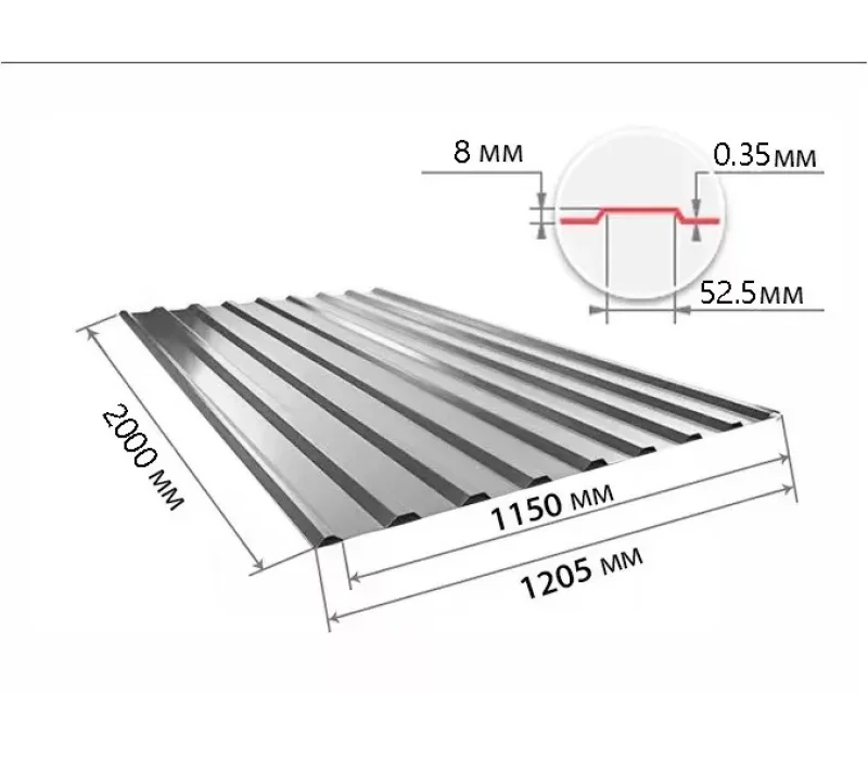 Купить Профнастил С8 графитовый серый RAL7024 2000х1200х0,35 мм