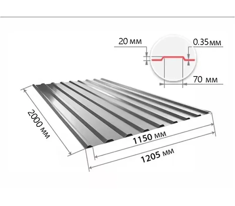 Купить Профнастил С20 графитовый серый RAL7024 2000х1200х0,35 мм