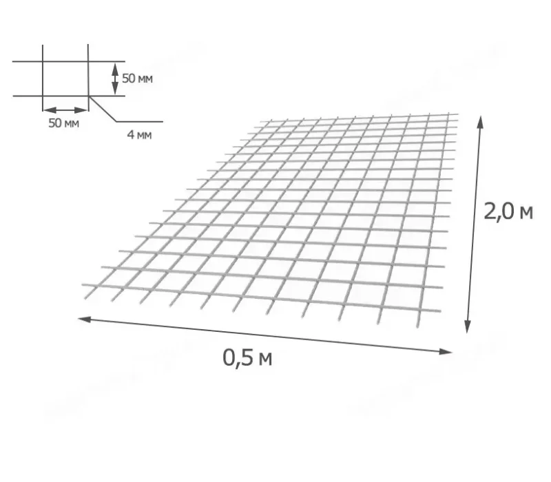 Купить Сетка сварная в картах 500х2000 мм (50х50х4 мм)